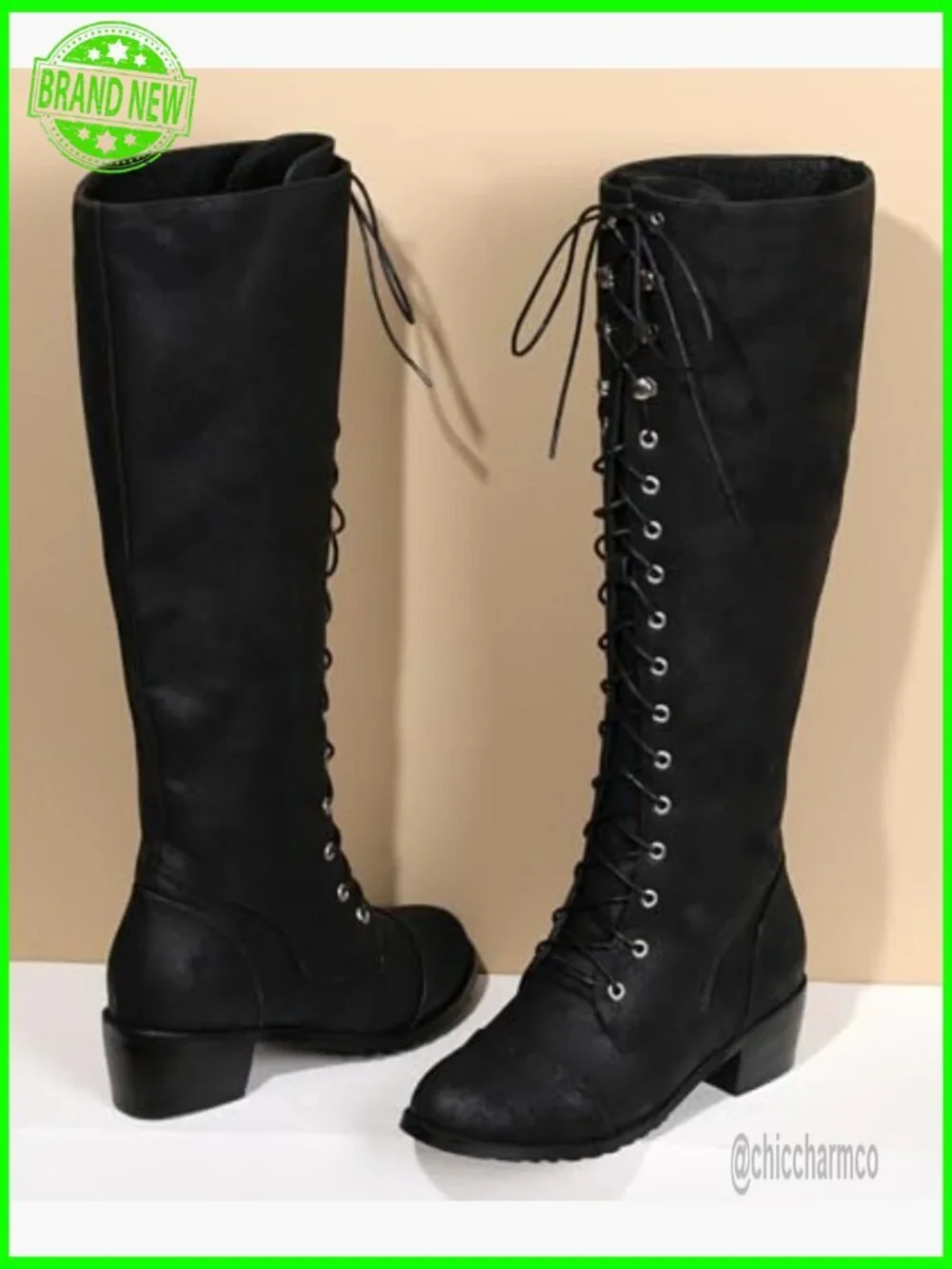 Chunky Heel Over the Knee Lace Up Combat Boots with Side Zipper